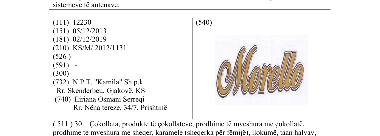 Zëri i markës Morello në buletin