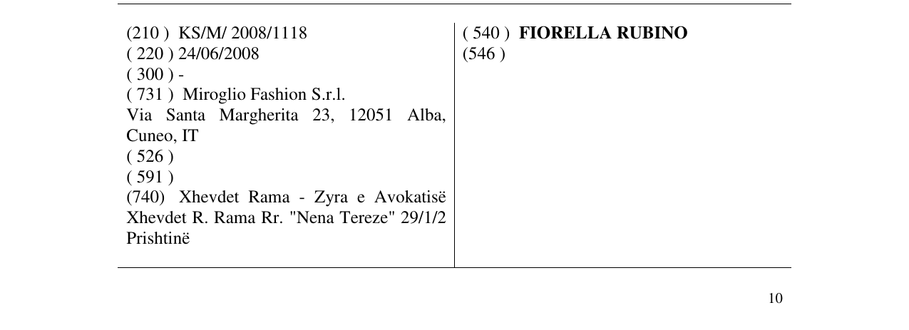 Zëri i markës FIORELLA RUBINO në buletin