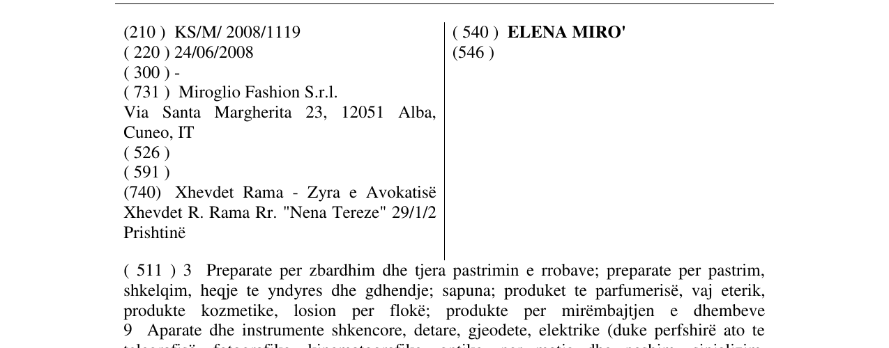 Zëri i markës ELENA MIRO' në buletin