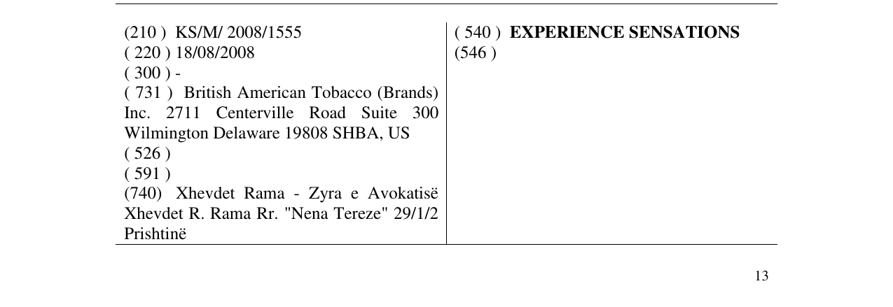 Zëri i markës EXPERIENCE SENSATIONS në buletin