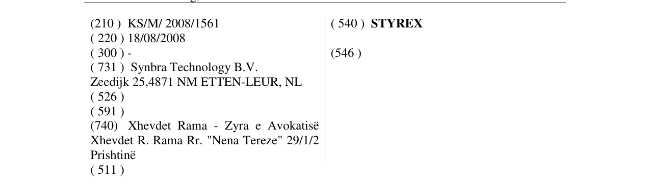 Zëri i markës STYREX në buletin