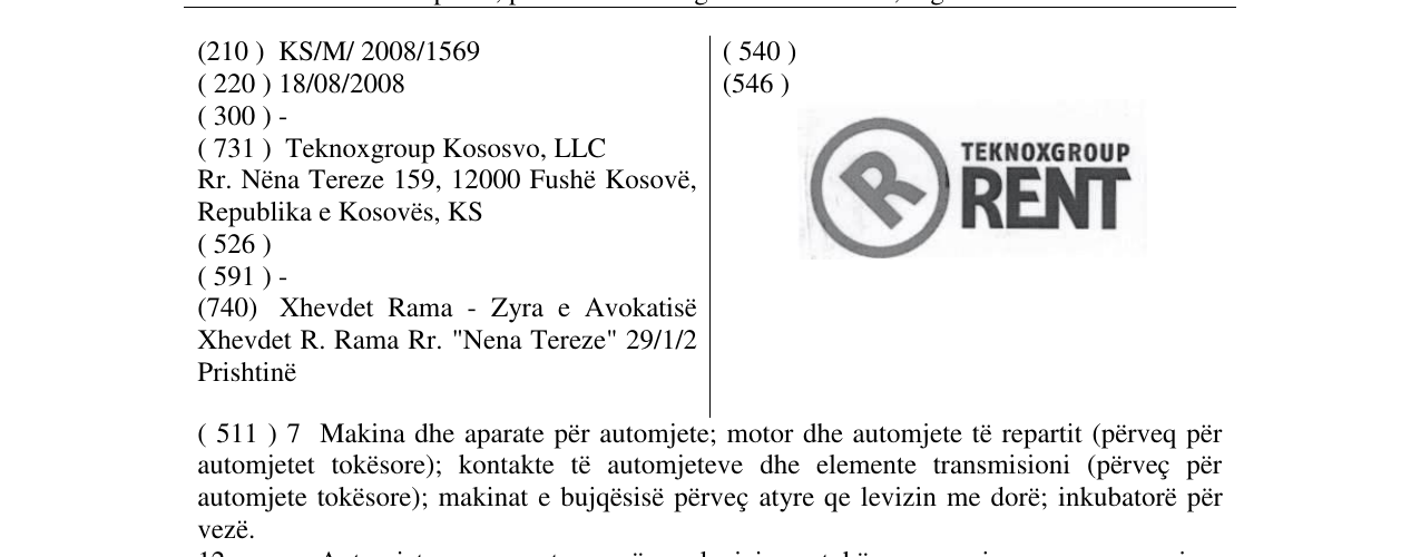 Zëri i markës RENT TEKNOXGROUP në buletin