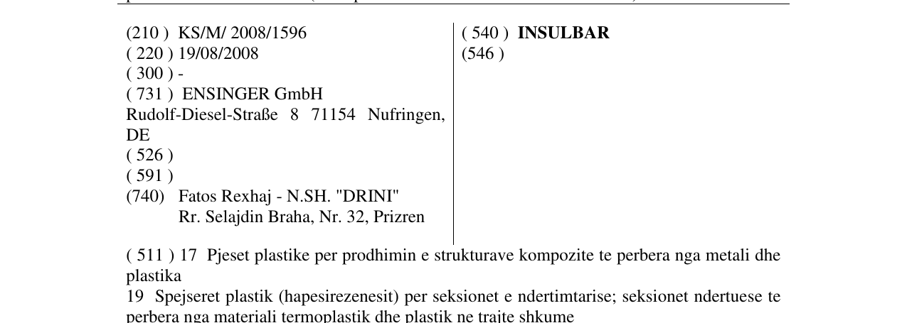 Zëri i markës INSULBAR në buletin