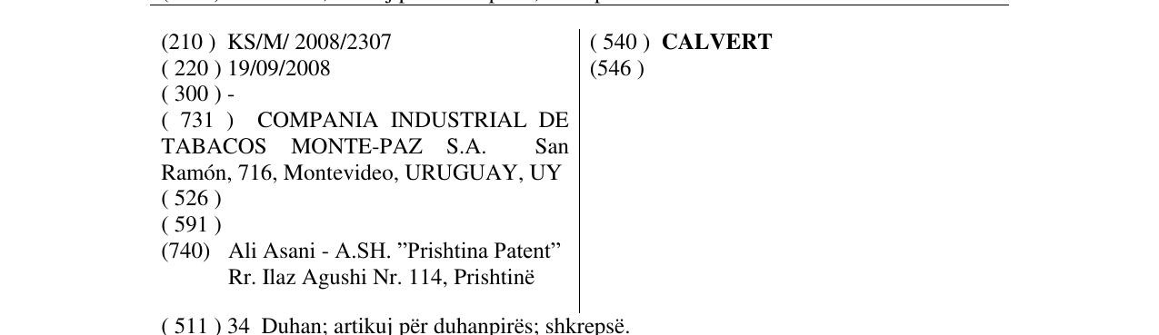 Zëri i markës CALVERT në buletin
