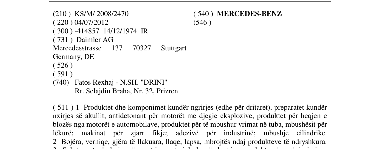 Zëri i markës MERCEDES-BENZ në buletin