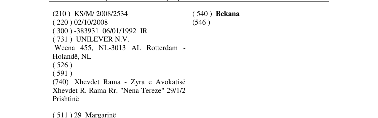 Zëri i markës Bekana në buletin