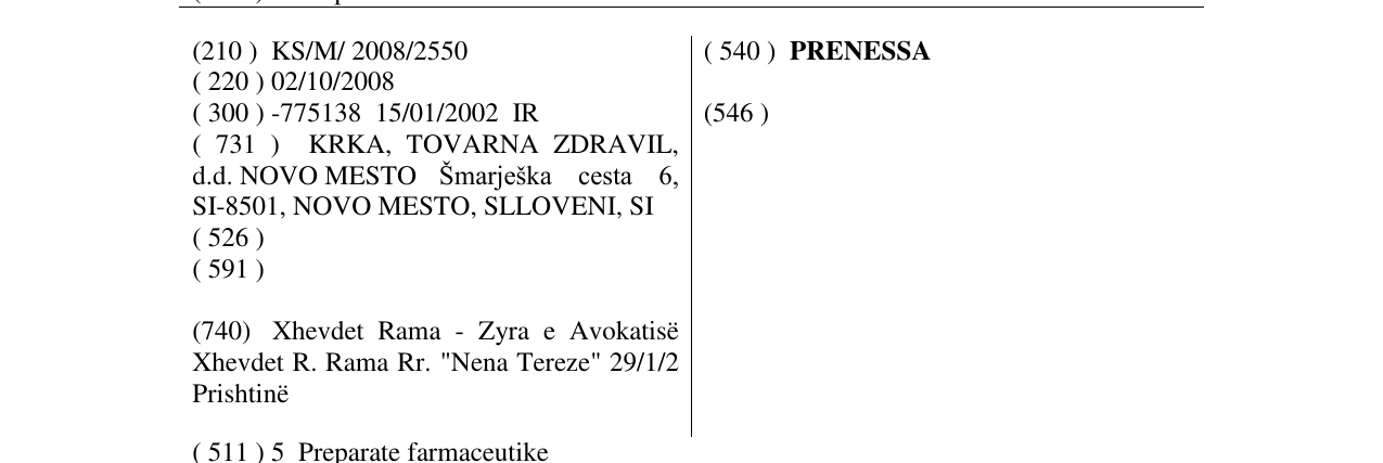 Zëri i markës PRENESSA në buletin