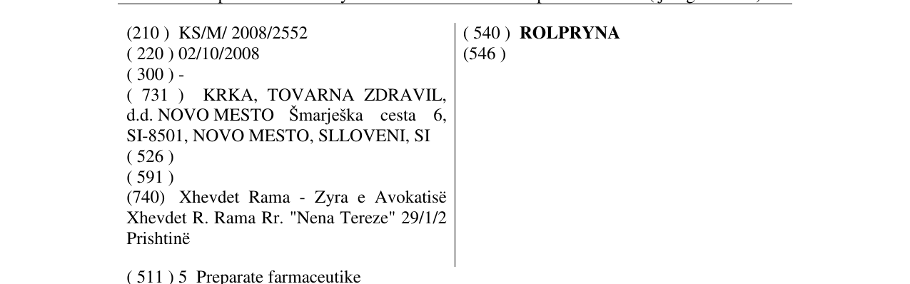 Zëri i markës ROLPRYNA në buletin