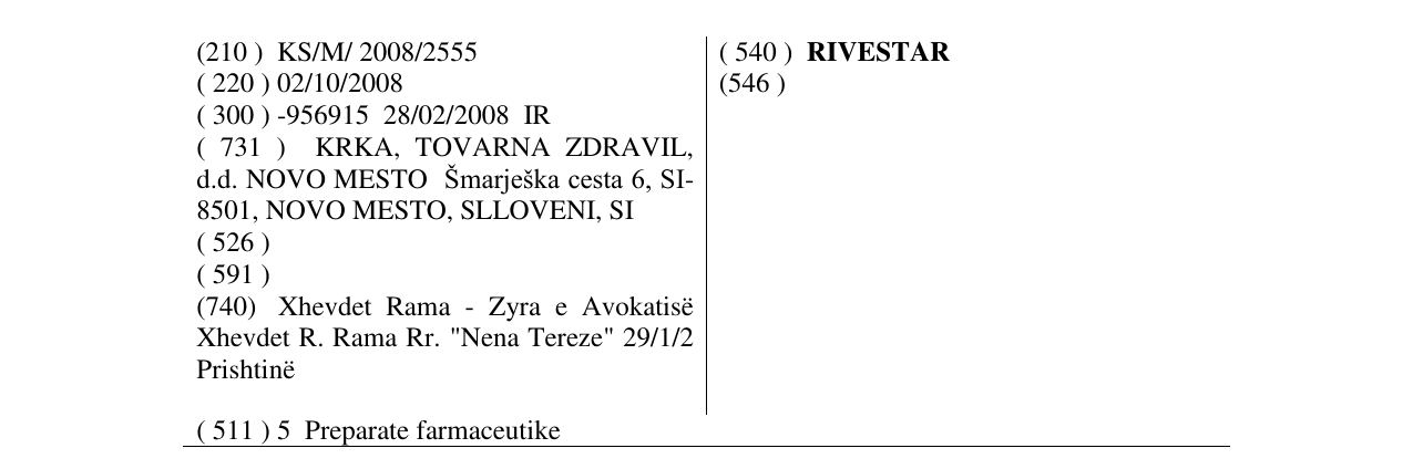 Zëri i markës RIVESTAR në buletin