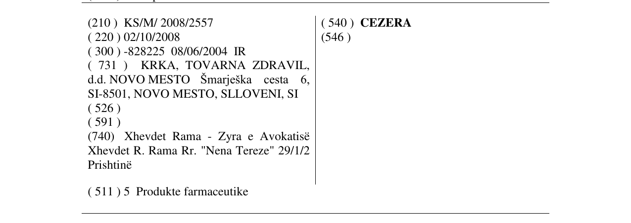 Zëri i markës CEZERA në buletin