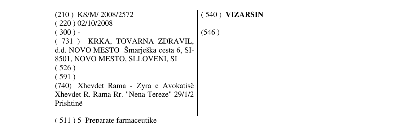 Zëri i markës VIZARSIN në buletin