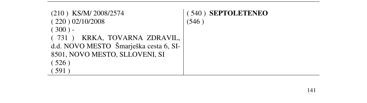 Zëri i markës SEPTOLETENEO në buletin