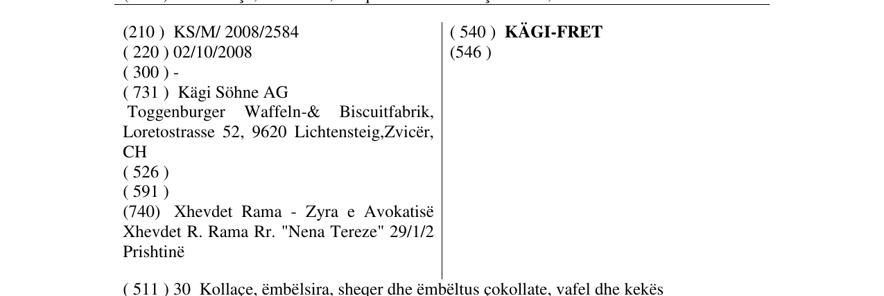 Zëri i markës KÄGI-FRET në buletin