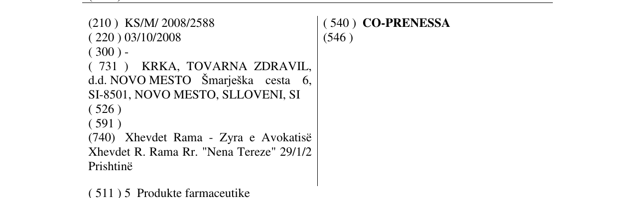 Zëri i markës CO-PRENESSA në buletin