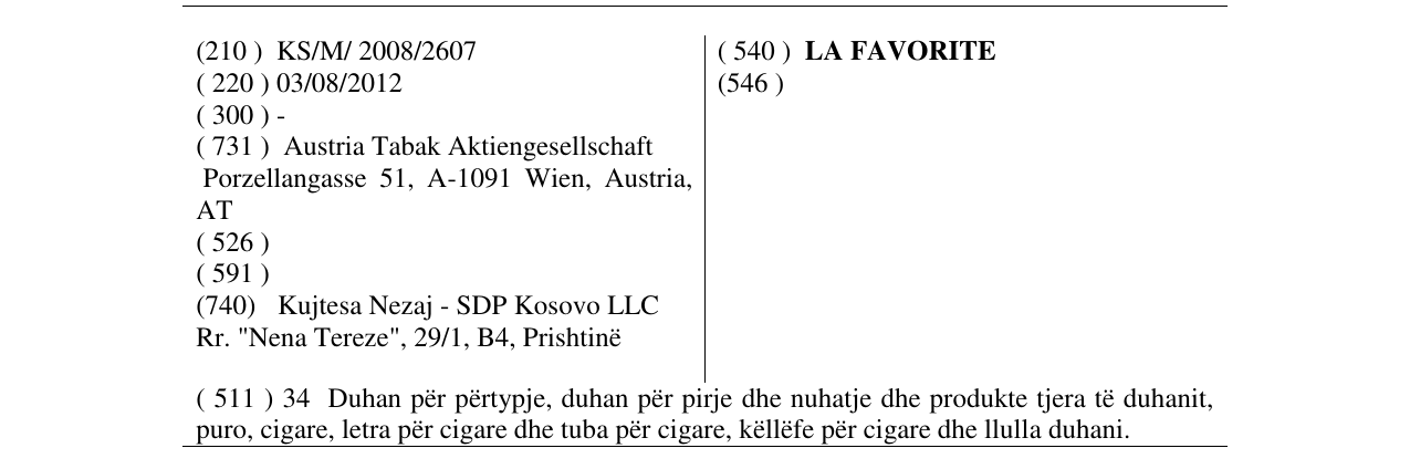 Zëri i markës LA FAVORITE në buletin