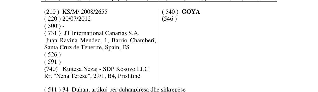 Zëri i markës GOYA në buletin