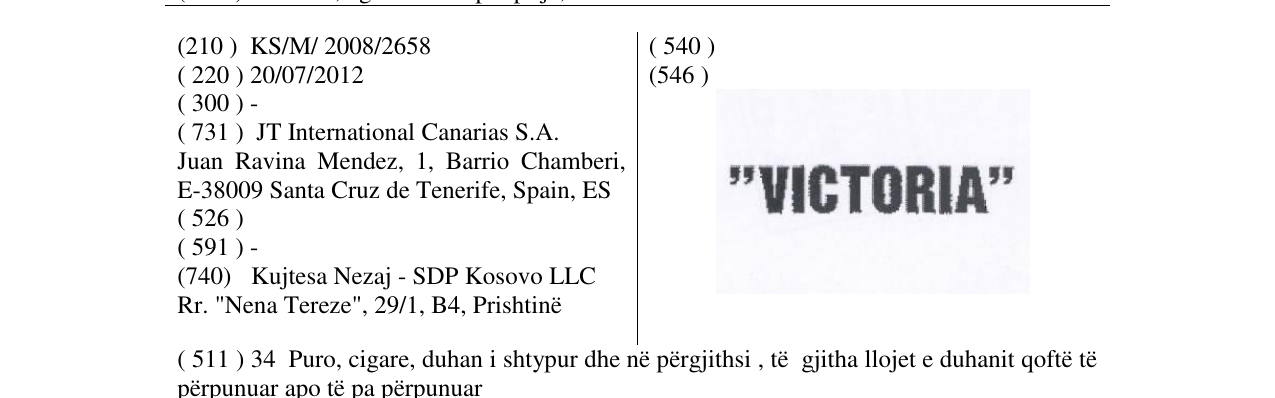 Zëri i markës VICTORIA në buletin