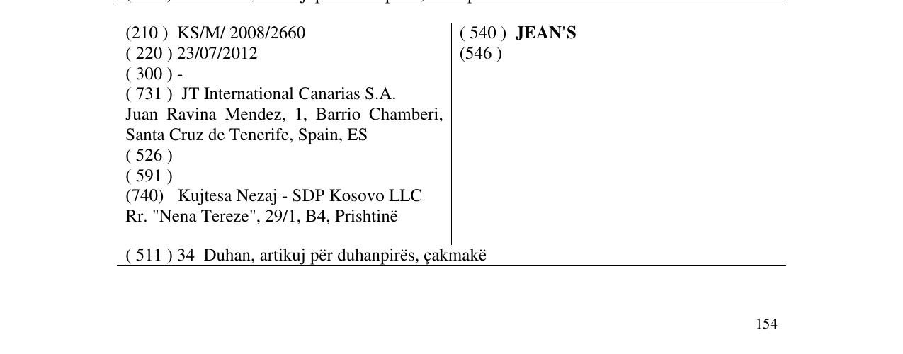 Zëri i markës JEAN'S në buletin