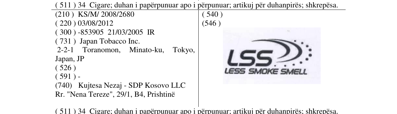 Zëri i markës LSS LESS SMOKE SMELL në buletin
