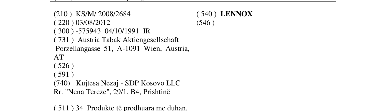 Zëri i markës LENNOX në buletin