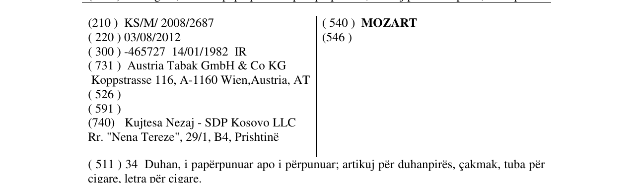 Zëri i markës MOZART në buletin