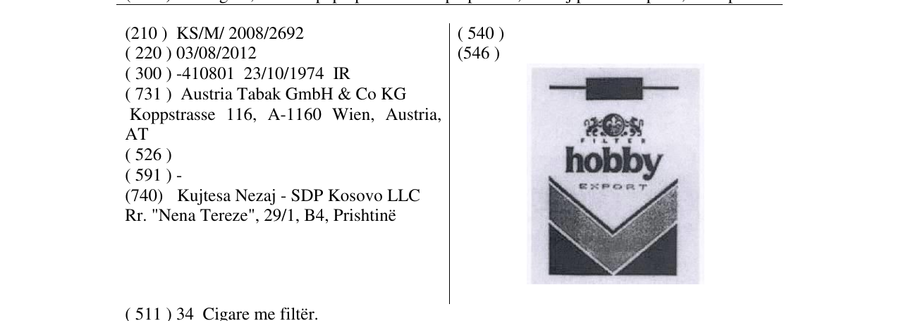 Zëri i markës hobby EXPORT në buletin