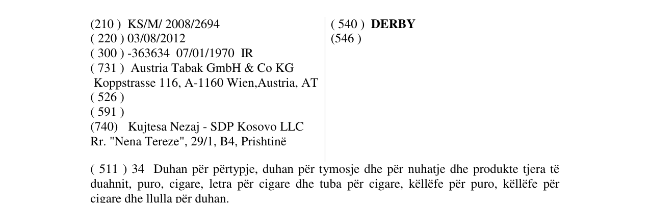 Zëri i markës DERBY në buletin