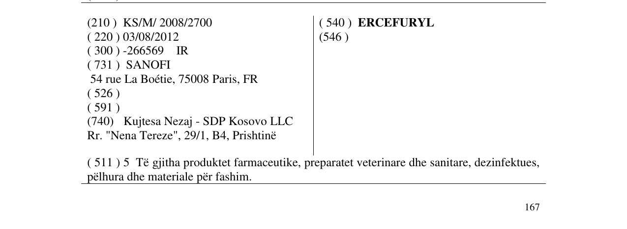 Zëri i markës ERCEFURYL në buletin