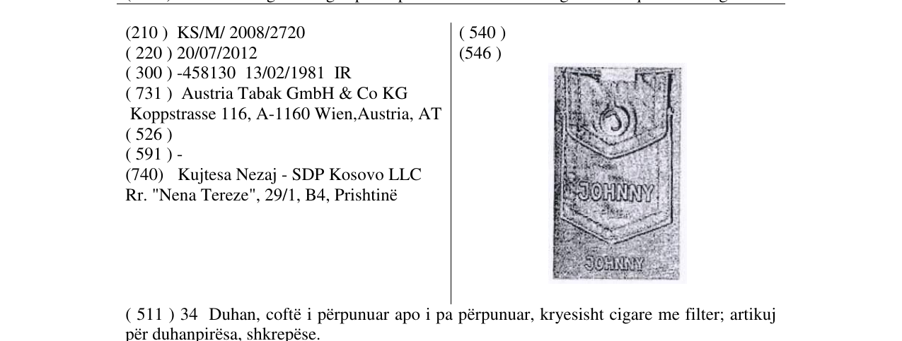 Zëri i markës JOHNNY në buletin