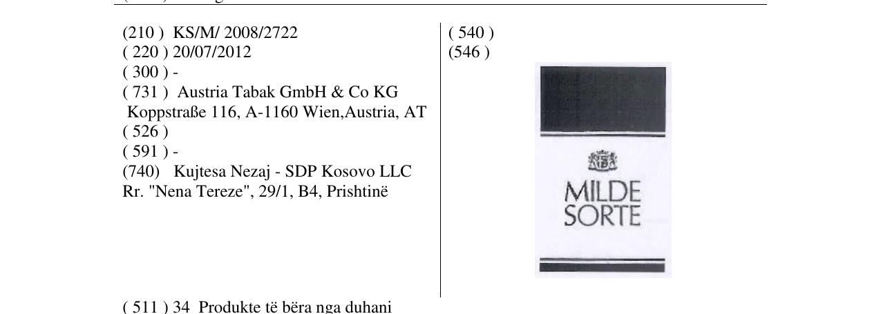 Zëri i markës MILDE SORTE në buletin