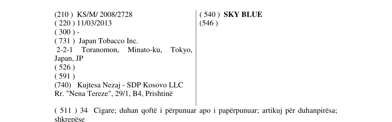 Zëri i markës SKY BLUE në buletin