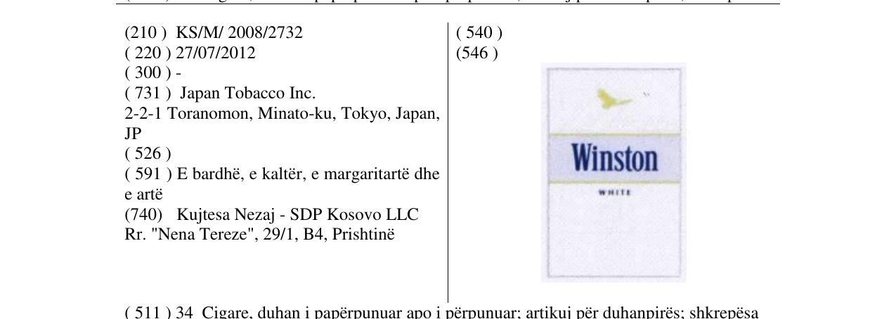 Zëri i markës Winston WHITE në buletin