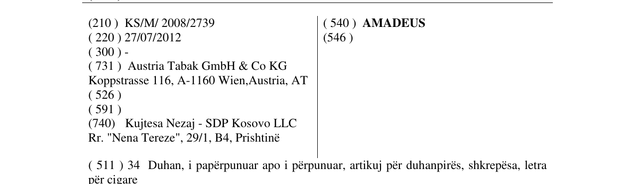 Zëri i markës AMADEUS në buletin