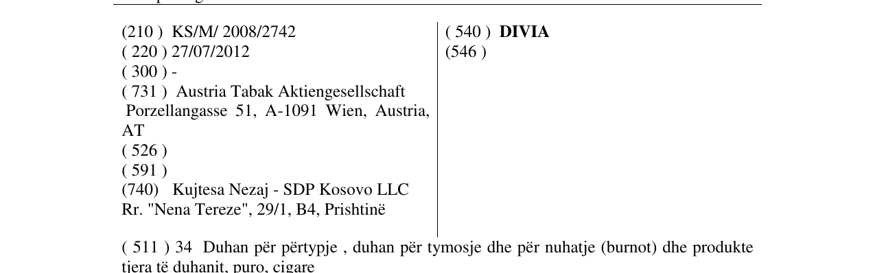 Zëri i markës DIVIA në buletin