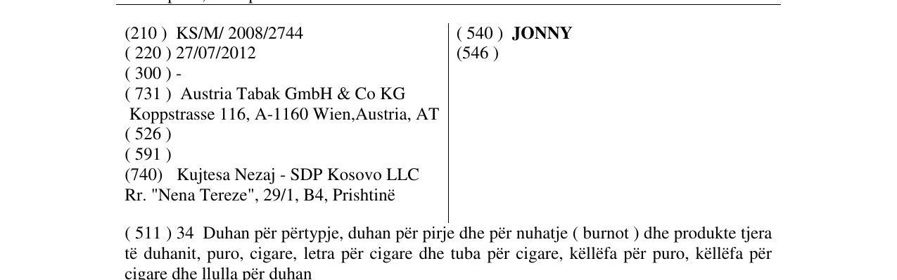 Zëri i markës JONNY në buletin