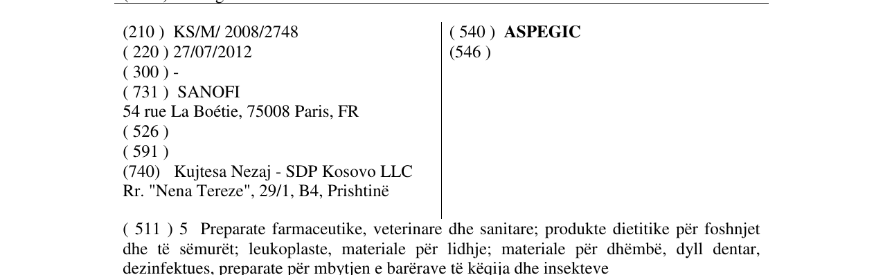 Zëri i markës ASPEGIC në buletin