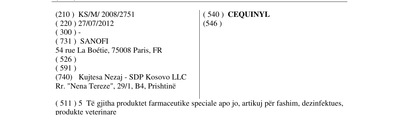 Zëri i markës CEQUINYL në buletin