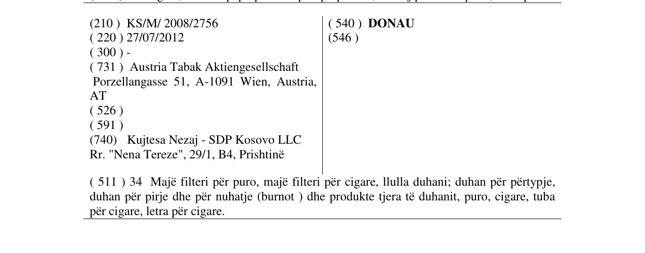 Zëri i markës DONAU në buletin
