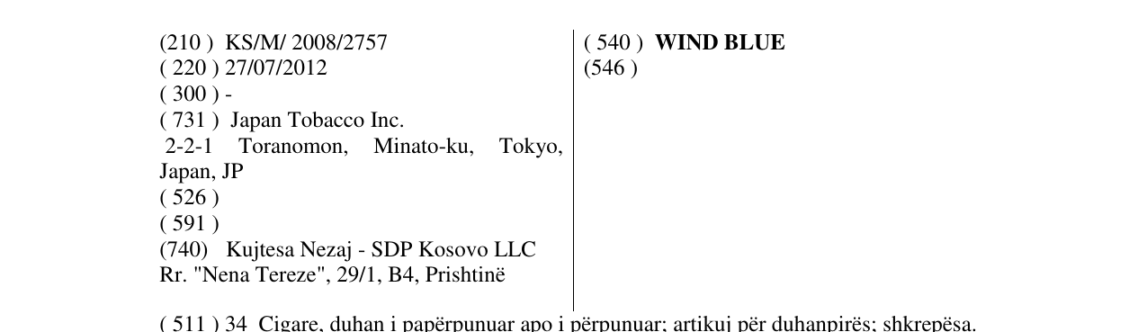 Zëri i markës WIND BLUE në buletin