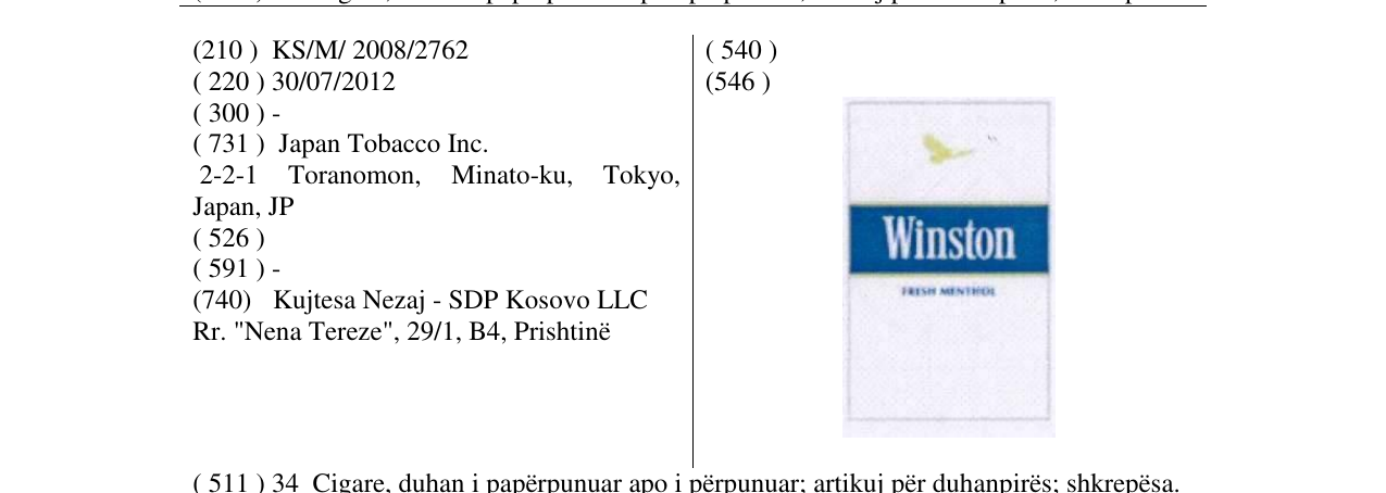 Zëri i markës Winston FRESH MENTHOL në buletin