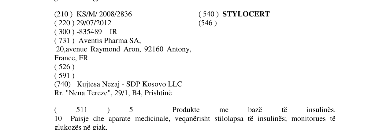 Zëri i markës STYLOCERT në buletin