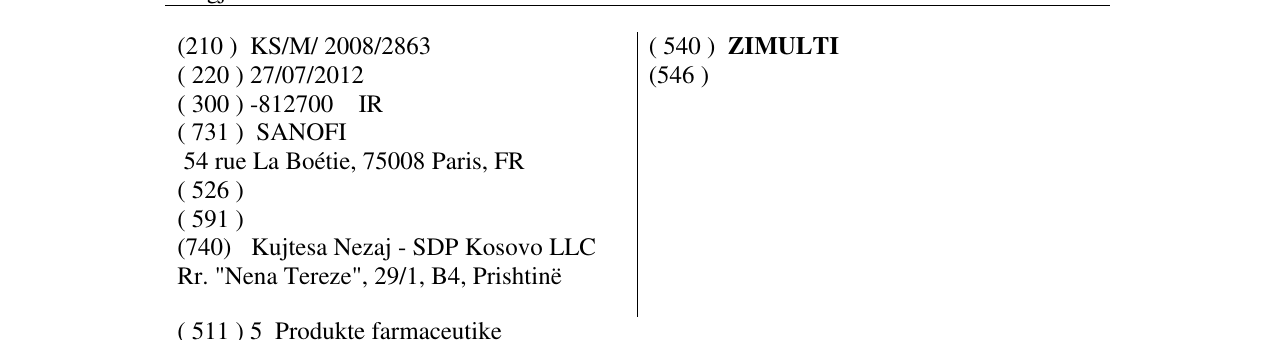Zëri i markës ZIMULTI në buletin