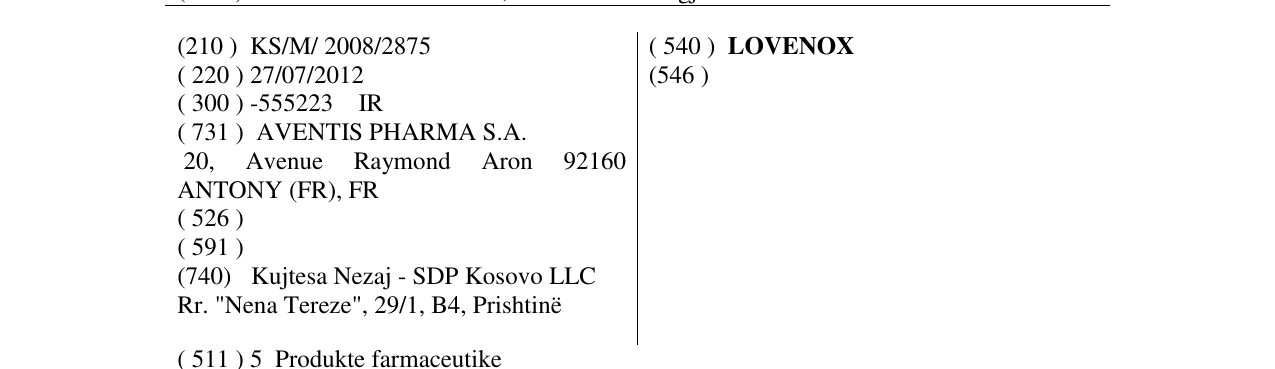 Zëri i markës LOVENOX në buletin