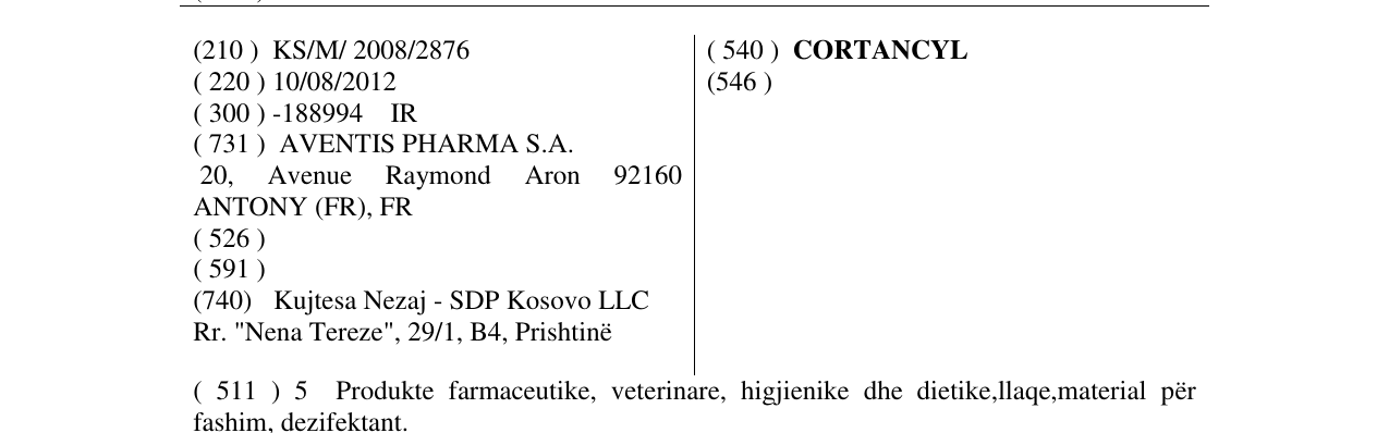 Zëri i markës CORTANCYL në buletin