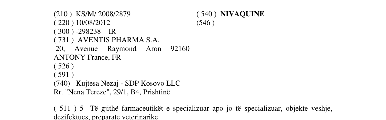 Zëri i markës NIVAQUINE në buletin
