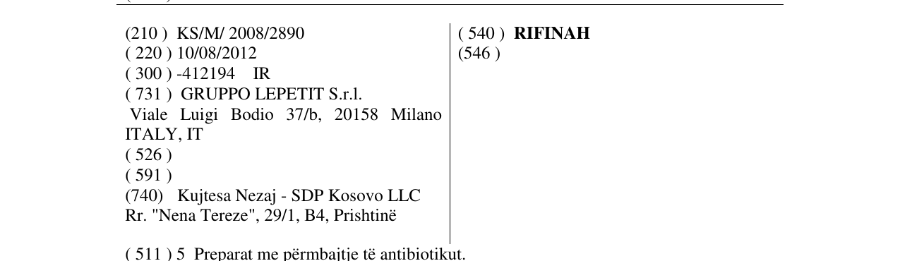 Zëri i markës RIFINAH në buletin