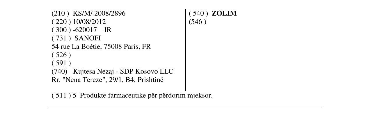 Zëri i markës ZOLIM në buletin