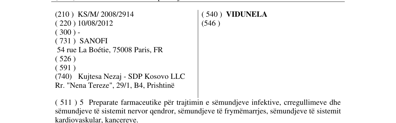 Zëri i markës VIDUNELA në buletin