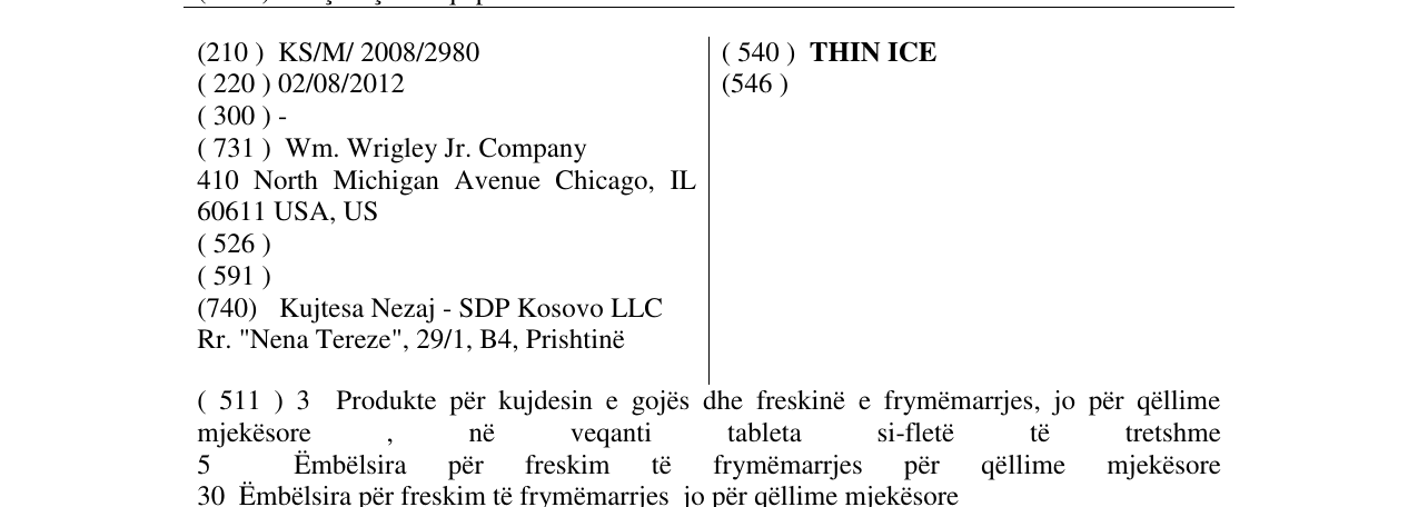 Zëri i markës THIN ICE në buletin