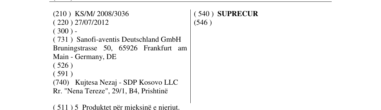Zëri i markës SUPRECUR në buletin